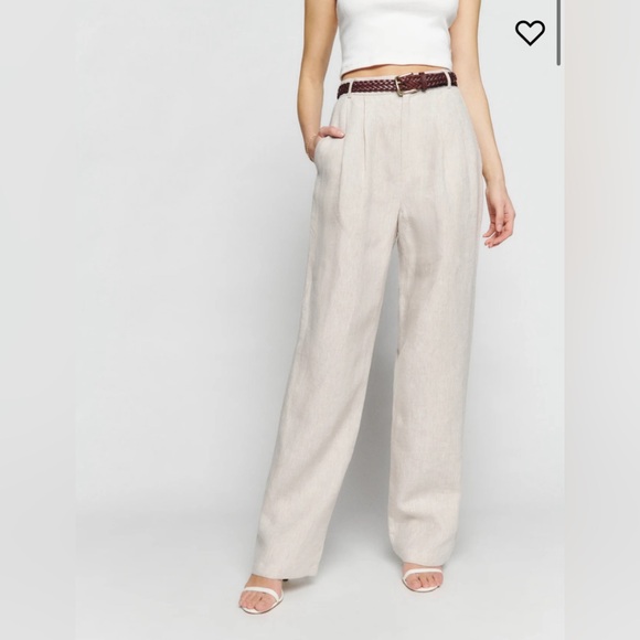 NWT Reformation Petites Mason Linen Pant in Oatmeal Size 6 6P - Picture 2 of 8